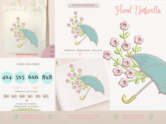 Download Floral Umbrella Machine Embroidery File - Embroidery file Collection