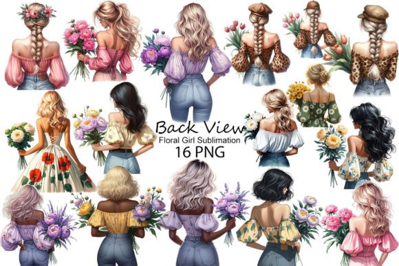 Download Back View Floral Girl Sublimation PNG - Premium Resources