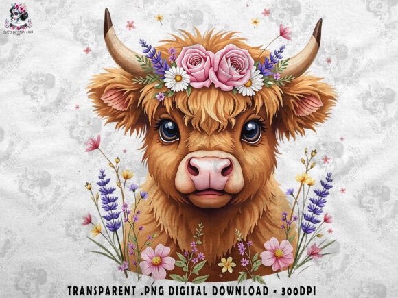 Download Boho Highland Cow and Pink Flowers - Pink Collection