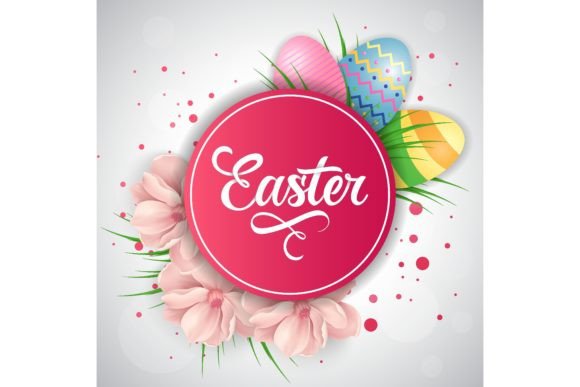 Download Easter Lettering in Pink Frame with Eggs - Pink Collection