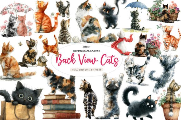 Download Whimsical Back View Cats Clipart - View Collection