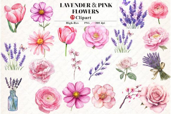 Download Lavender &amp; Pink Flowers Watercolor - Pink Collection