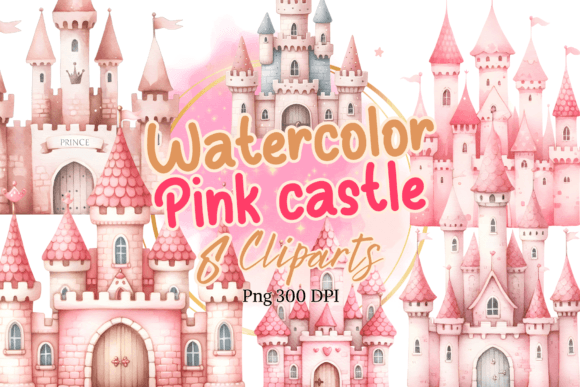 Download Pink Princess Castle Watercolor Clipart - Pink Collection