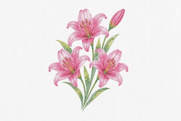 Download Pink Lily Flower Embroidery Design Art - Pink Collection