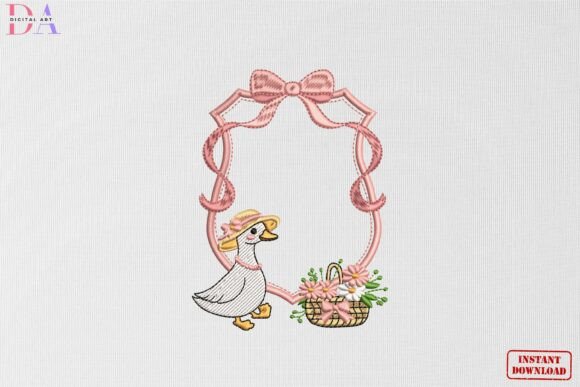 Download Pink Bow Duck Floral Frame - Pink Collection