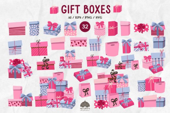 Download Pink Present Boxes SVG PNG EPS Clipart - Pink Collection